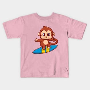 Cute Monkey Surfing Cartoon Kids T-Shirt